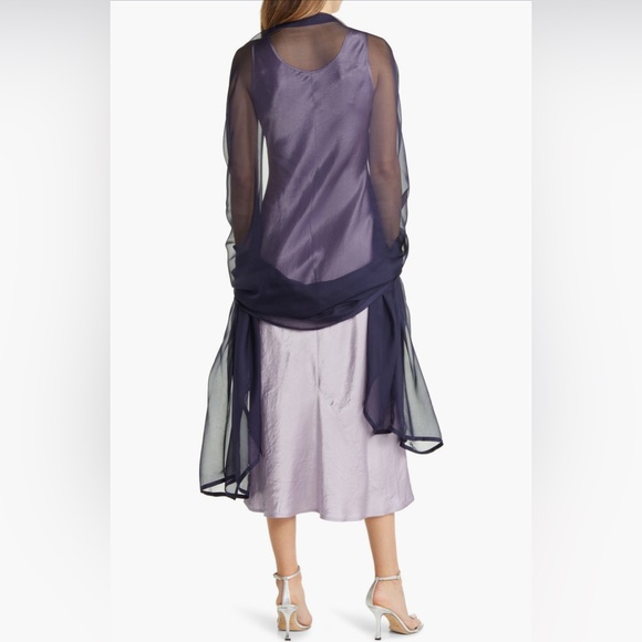 💯 Silk Huge Satin Border Navy Blue Sheer Chiffon Scarf, Brand New With Tags - Picture 6 of 13